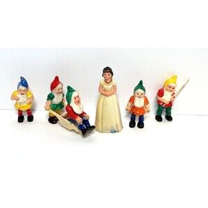 Vintage SnowWhite & The Seven 7 Dwarfs-Cake Topper- Decoration-Set Of 7